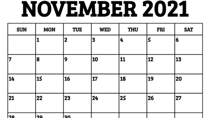 November Calendar 2021