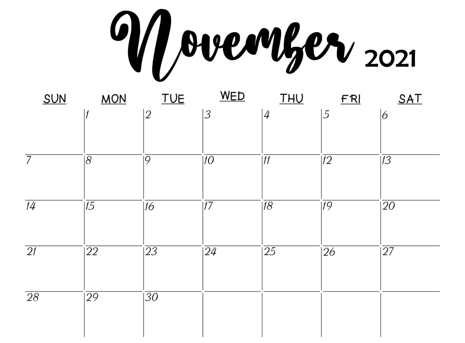 Free Printable Blank November Calendar