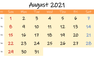 Editable August 2021 Calendar Template