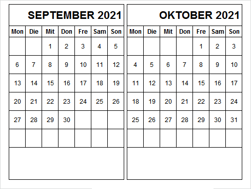 Kalender September Oktober 2021 Vorlage