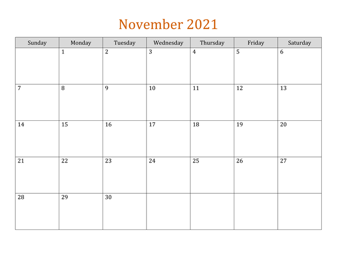 2021 Fillable November Calendar Printable