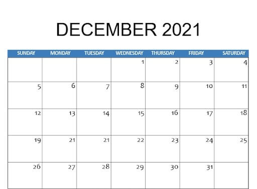2021 December Fillable Calendar PDF