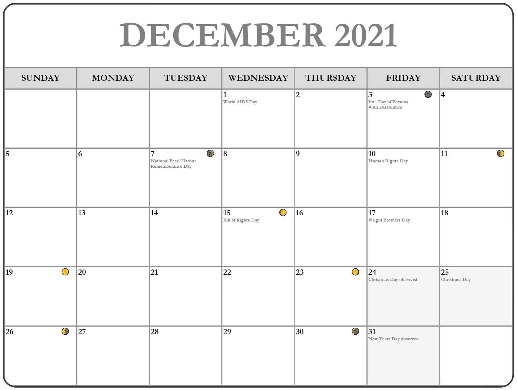Printable December 2021 Moon Calendar