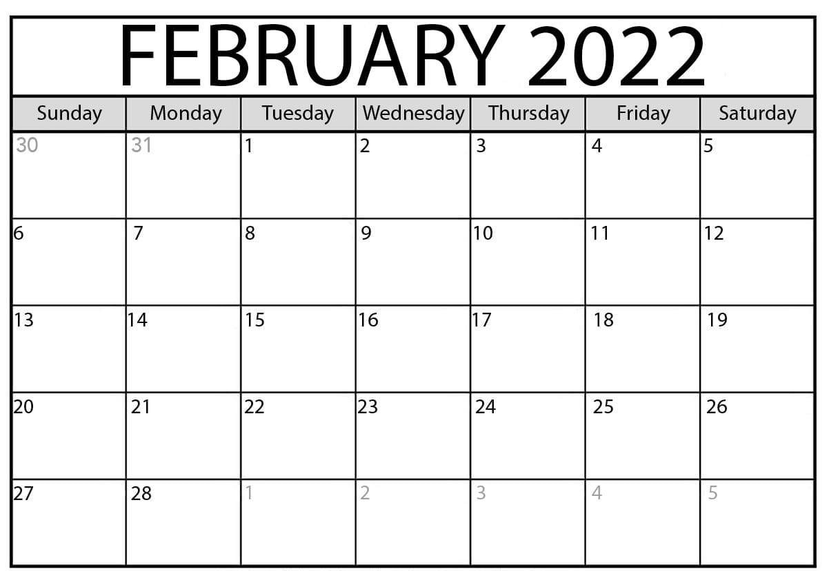 Blank February 2022 Calendar