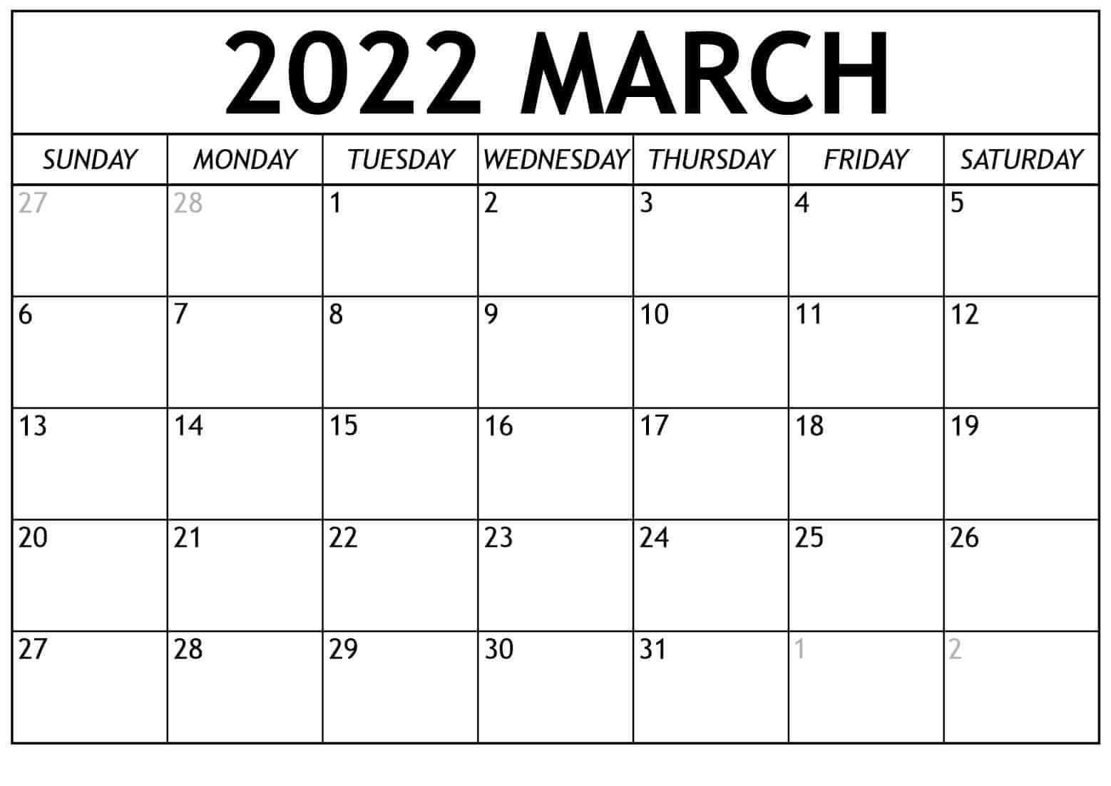 Edit March 2022 Calendar with Notes