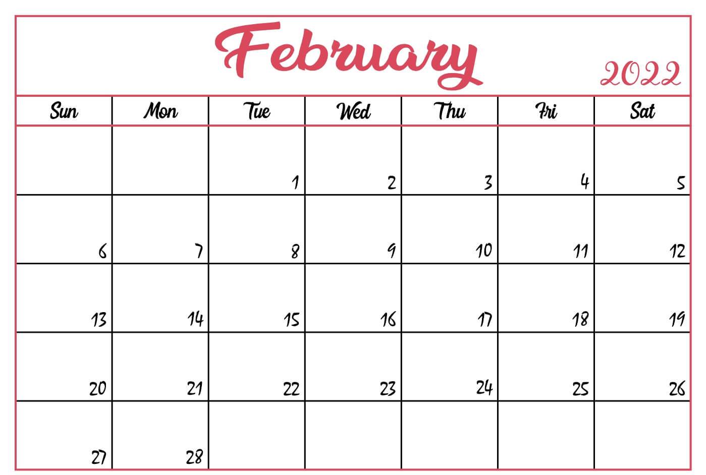 Free February Calendar 2022 pdf