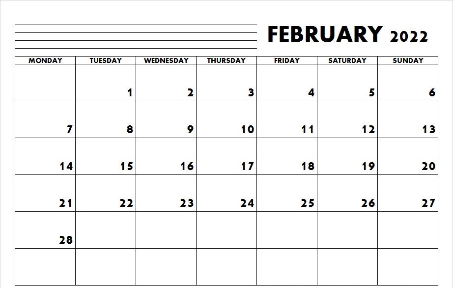February 2022 calendar word