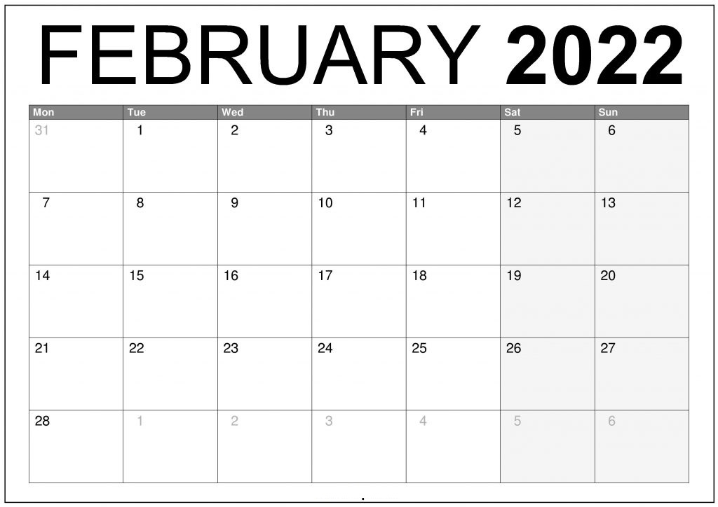 February 2022 calendar Template