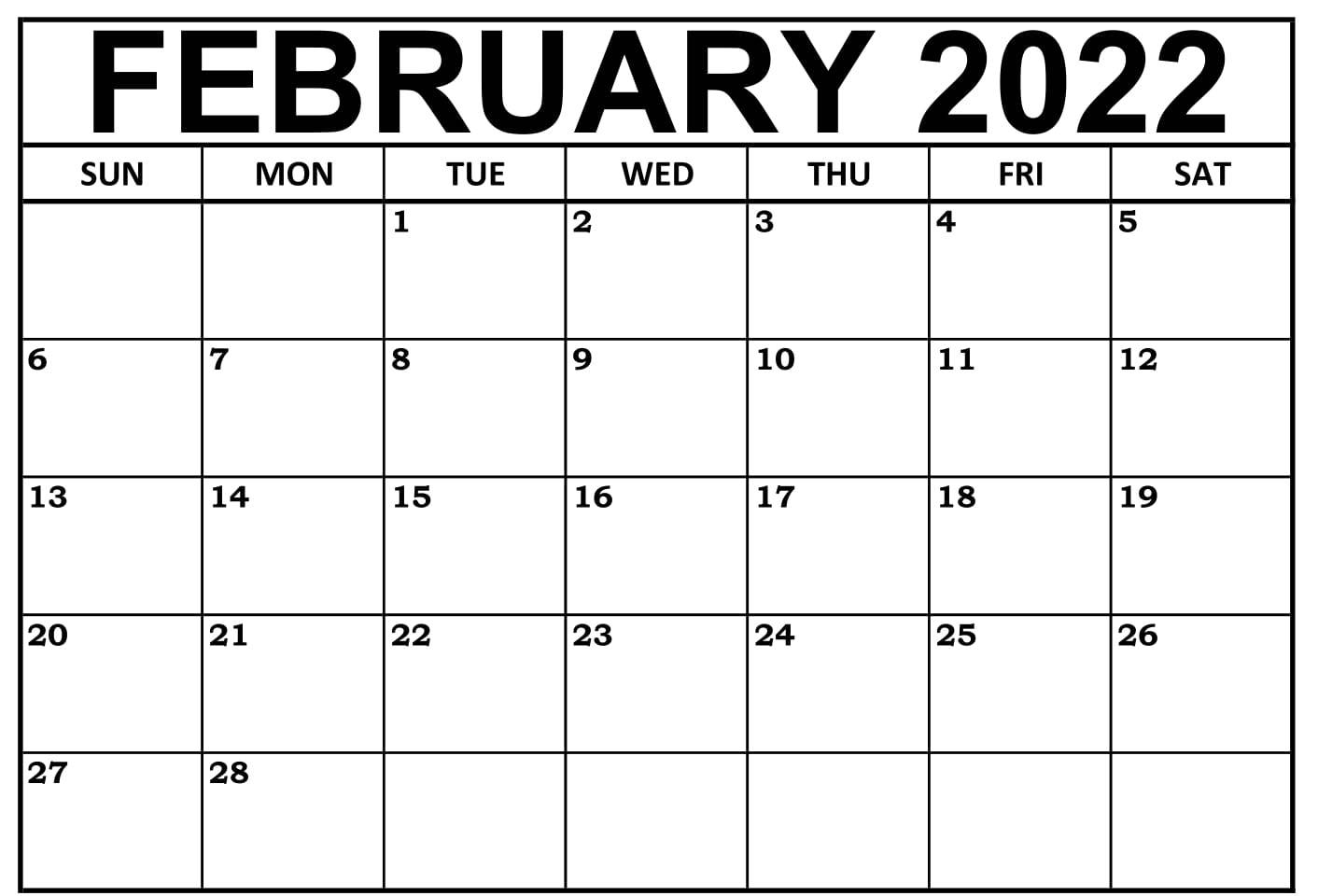 February Calendar 2022 Free Printable