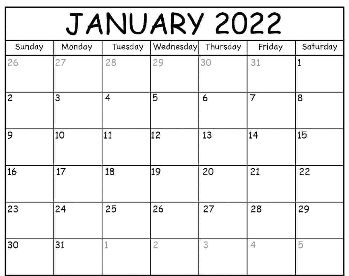 Free January Calendar 2022 Printable