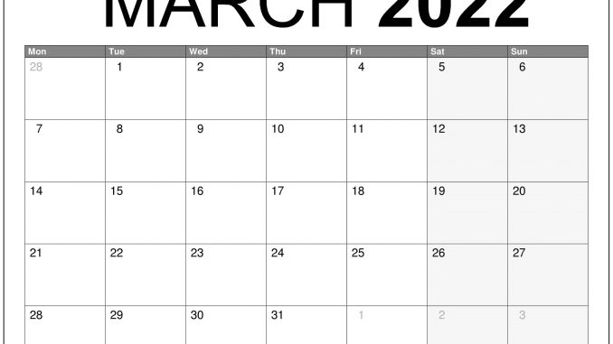 March 2022 Calendar UK Printable