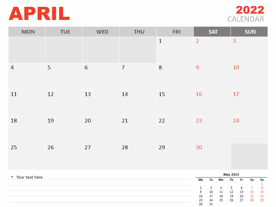 April 2022 Calendar For Desk