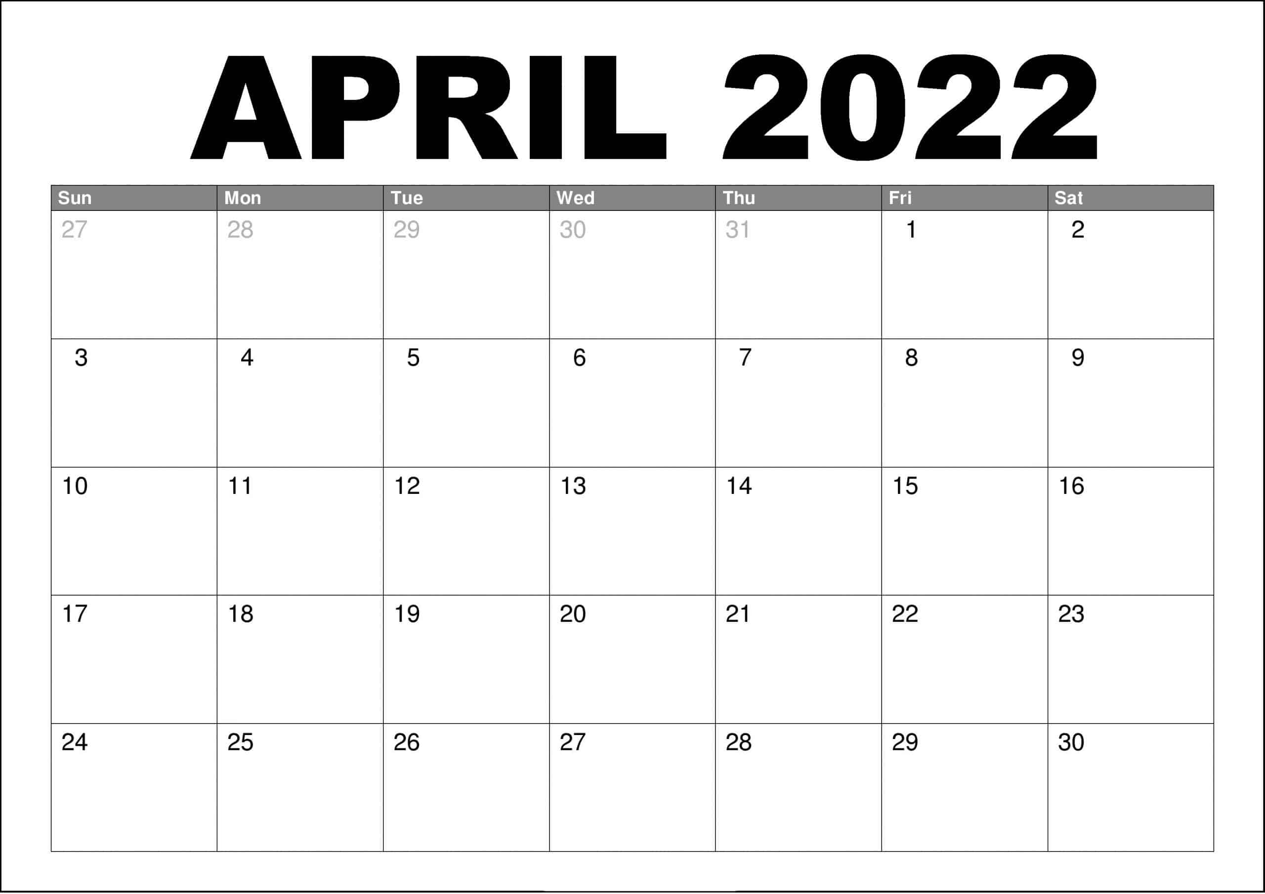 April Calendar 2022 PDF