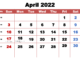 Monthly Printable Calendar April 2022