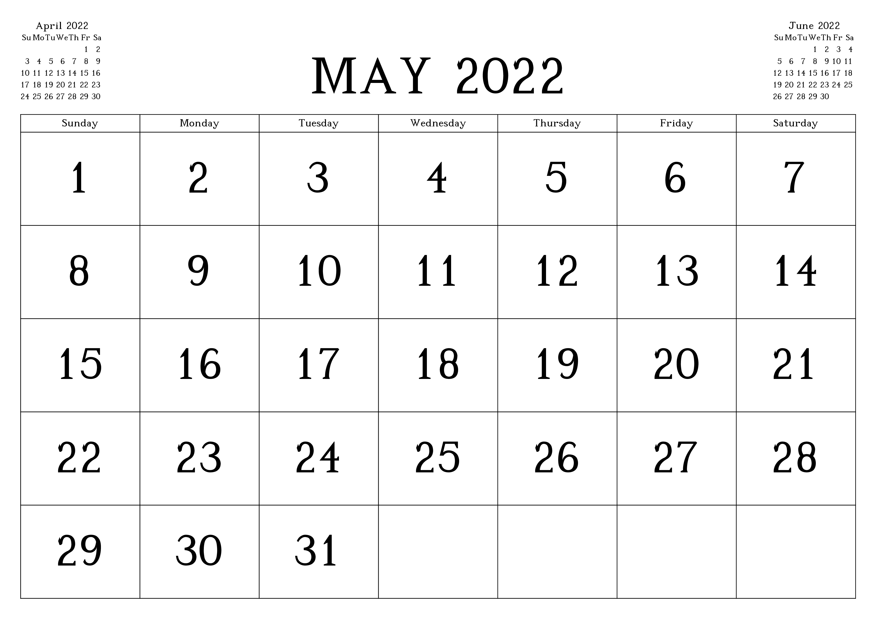 2022 may calendar template excel