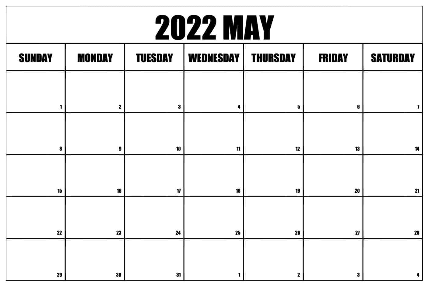 2022 may editable calendar