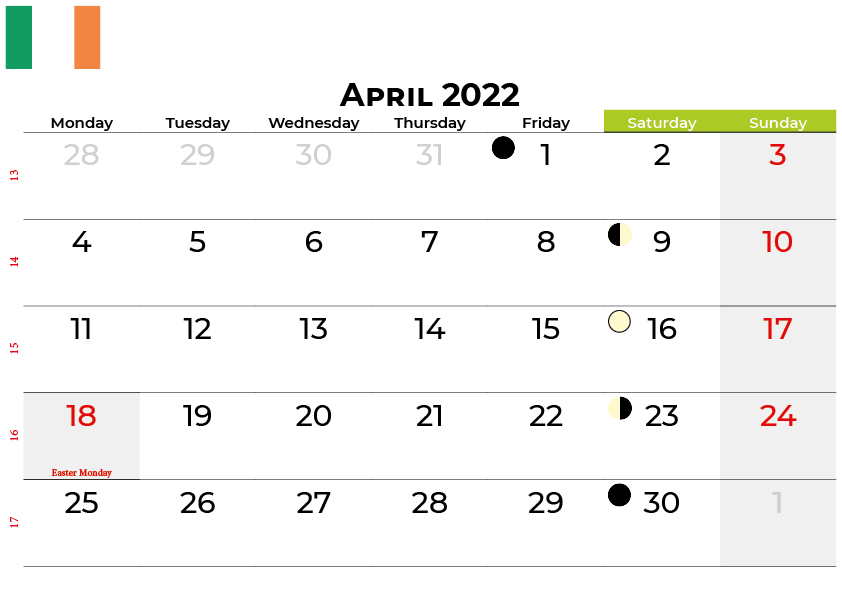 April 2022 Calendar Ireland