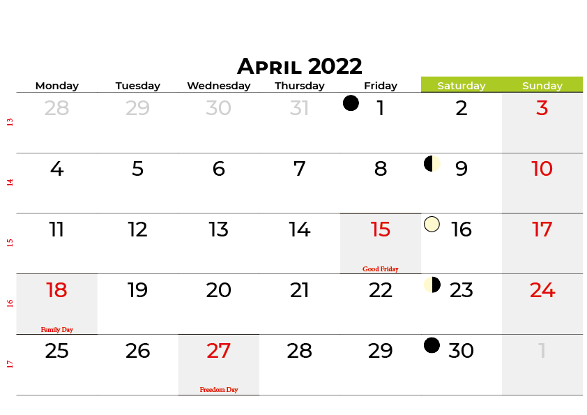 April 2022 Planner Calendar Holidays Templates