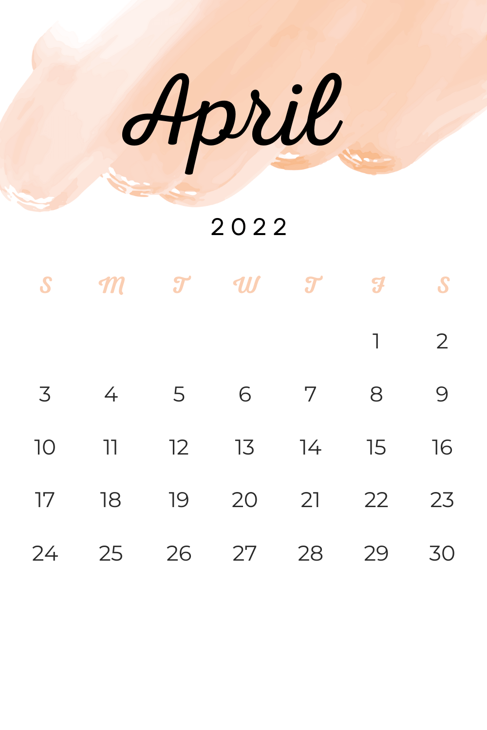 April 2022 Watercolor Calendar