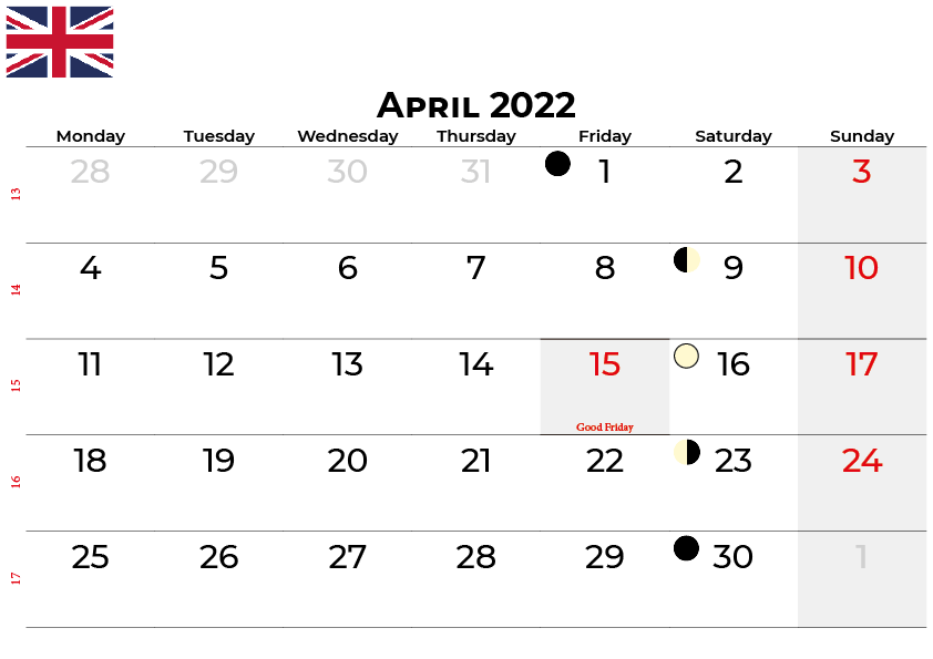 April 2022 calendar united kingdom with holidays