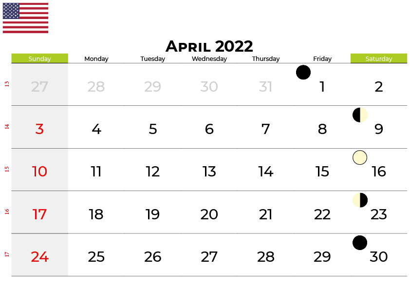 April 2022 calendar united states with holidays