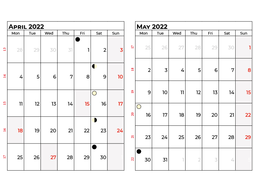 April May 2022 Calendar with Holidays