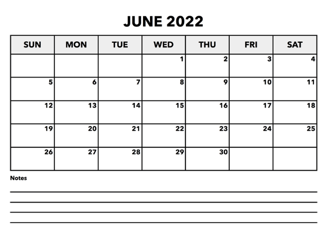 Blank June 2022 Editable Template