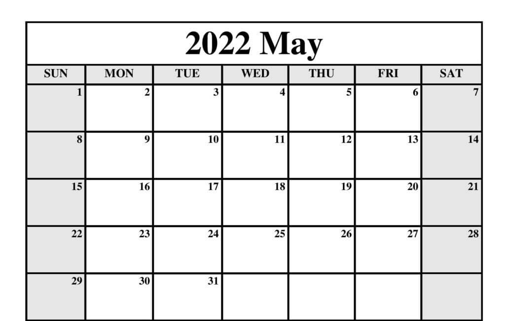 Blank May 2022 Calendar