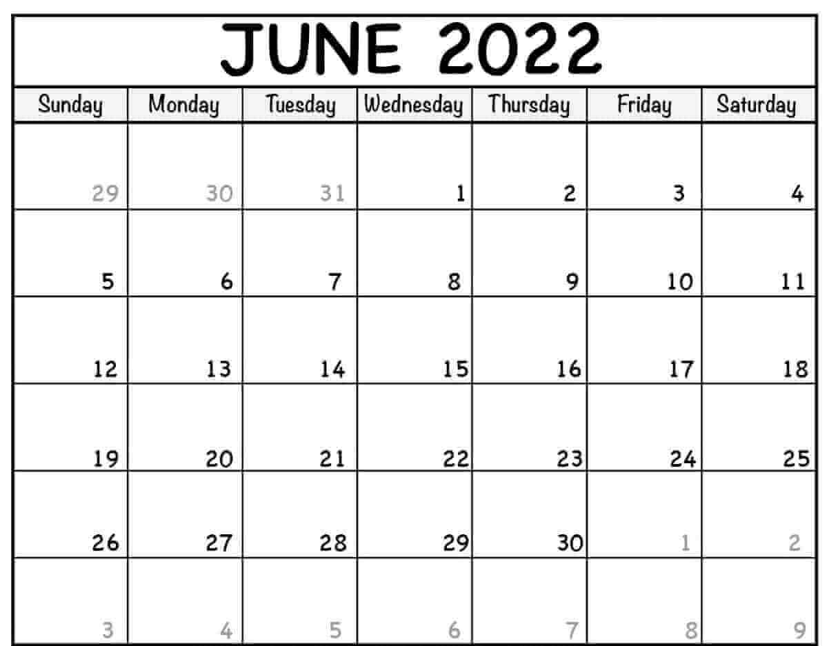 Blank june 2022 Calendar
