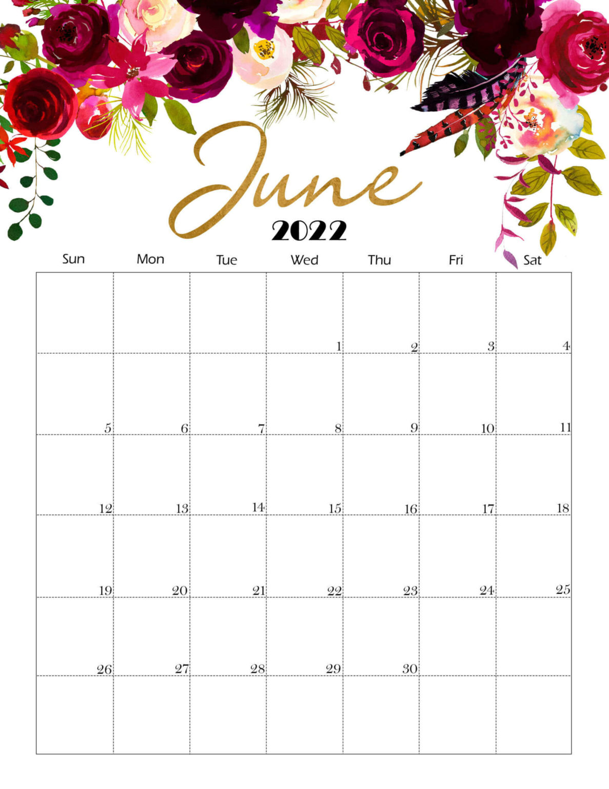 Cute June 2022 Calendar Floral Desk Wallpaper - Colorful Designs