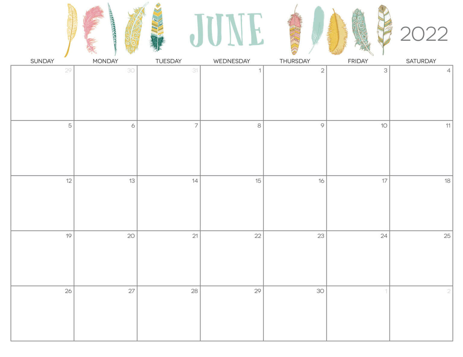 Cute June 2022 Calendar Design