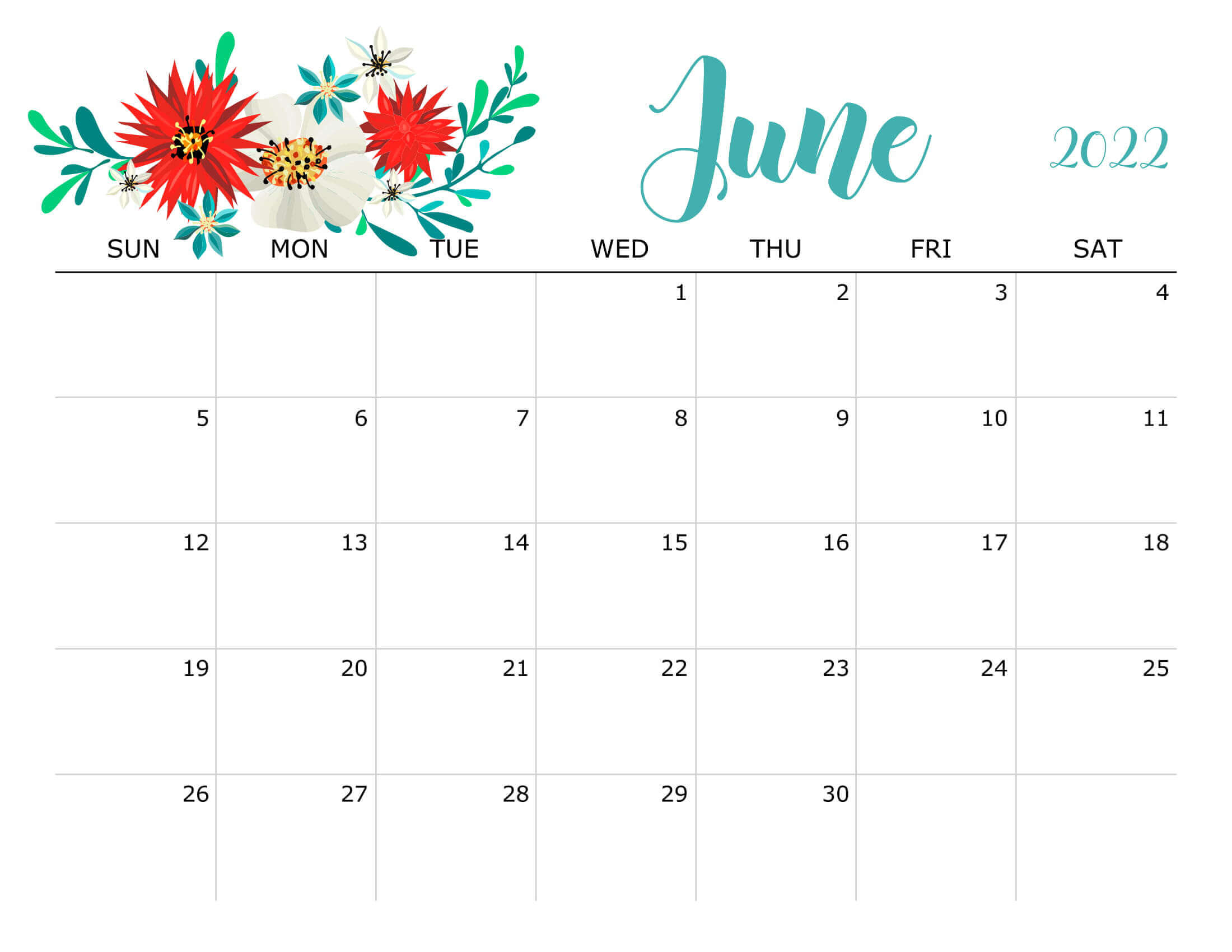 Cute June 2022 Calendar Printable