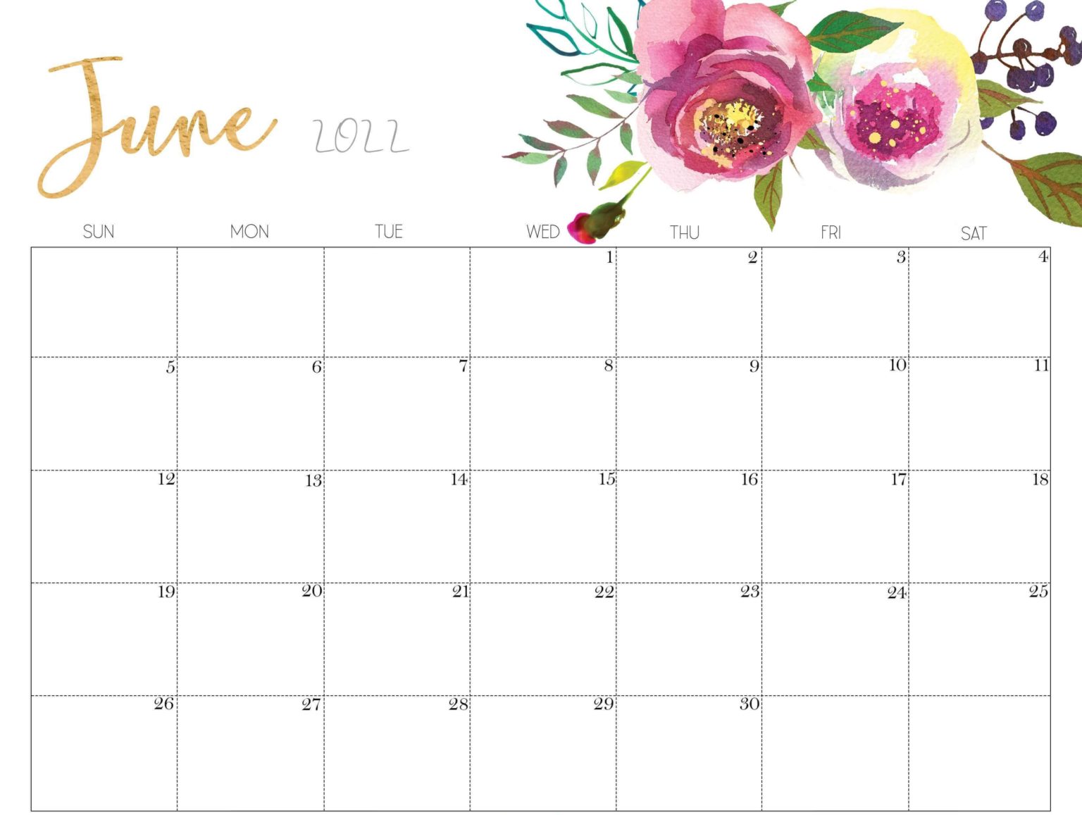 Cute June 2022 Calendar Floral Desk Wallpaper - Colorful Designs