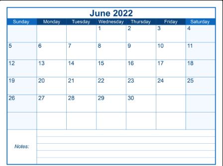 Free Blank Printable June Calendar 2022