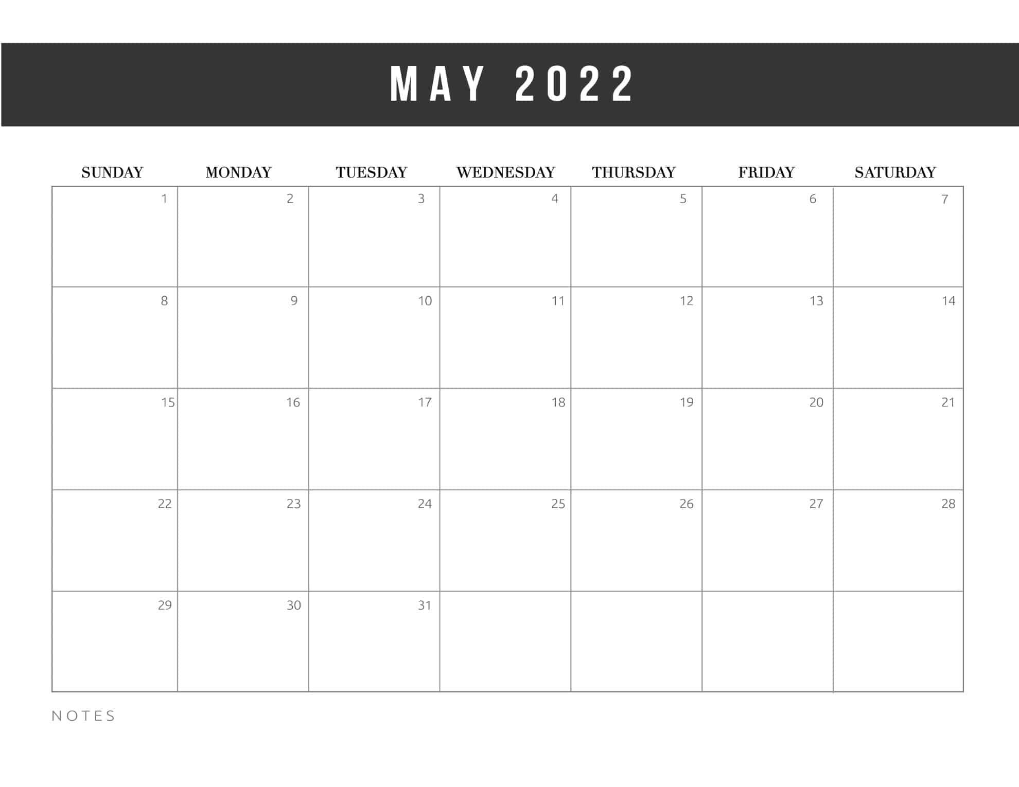 Free printable editable calendar 2022