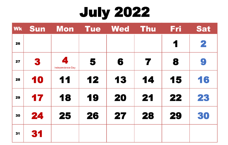 July 2022 Calendar with Holidays United States
