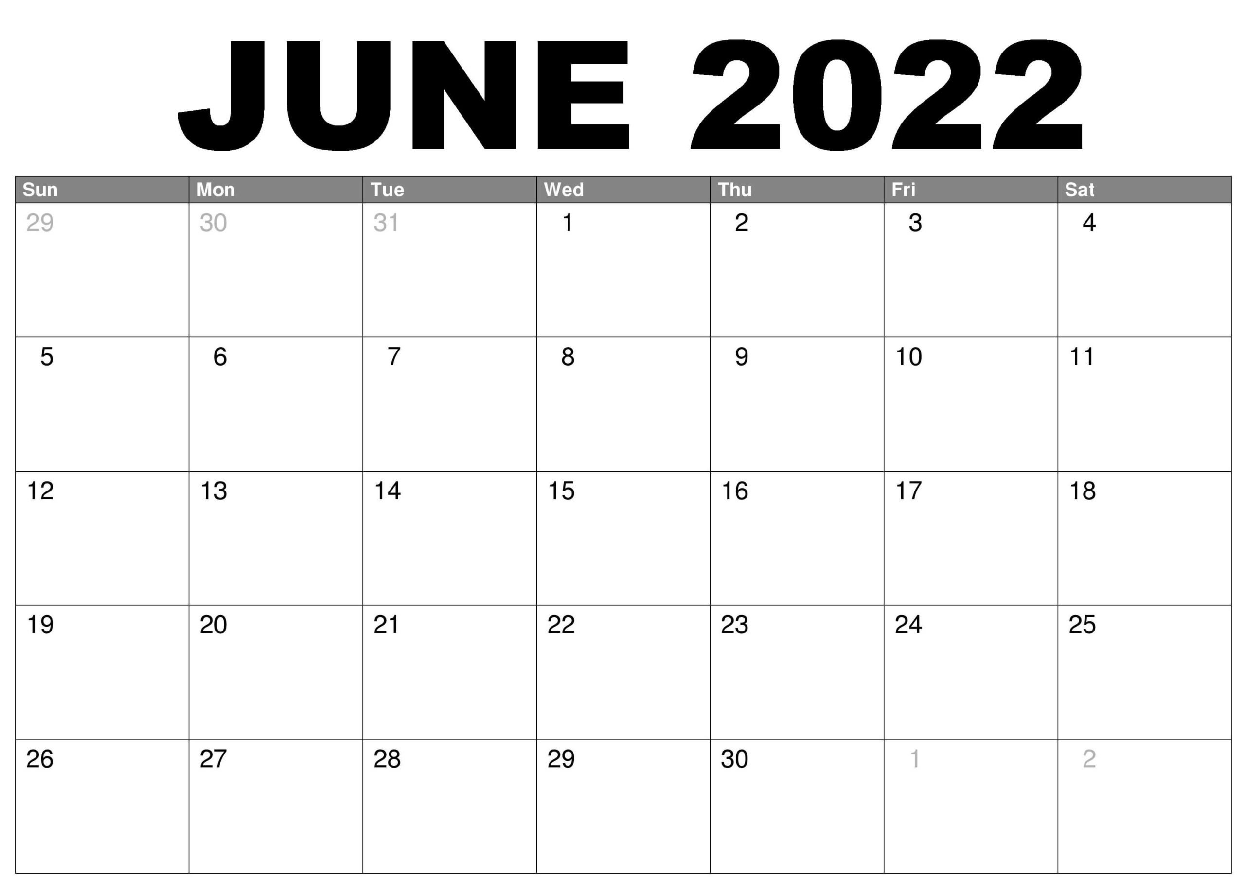 June calendar 2022 template