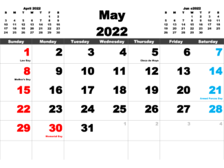 May 2022 holidays calendar template