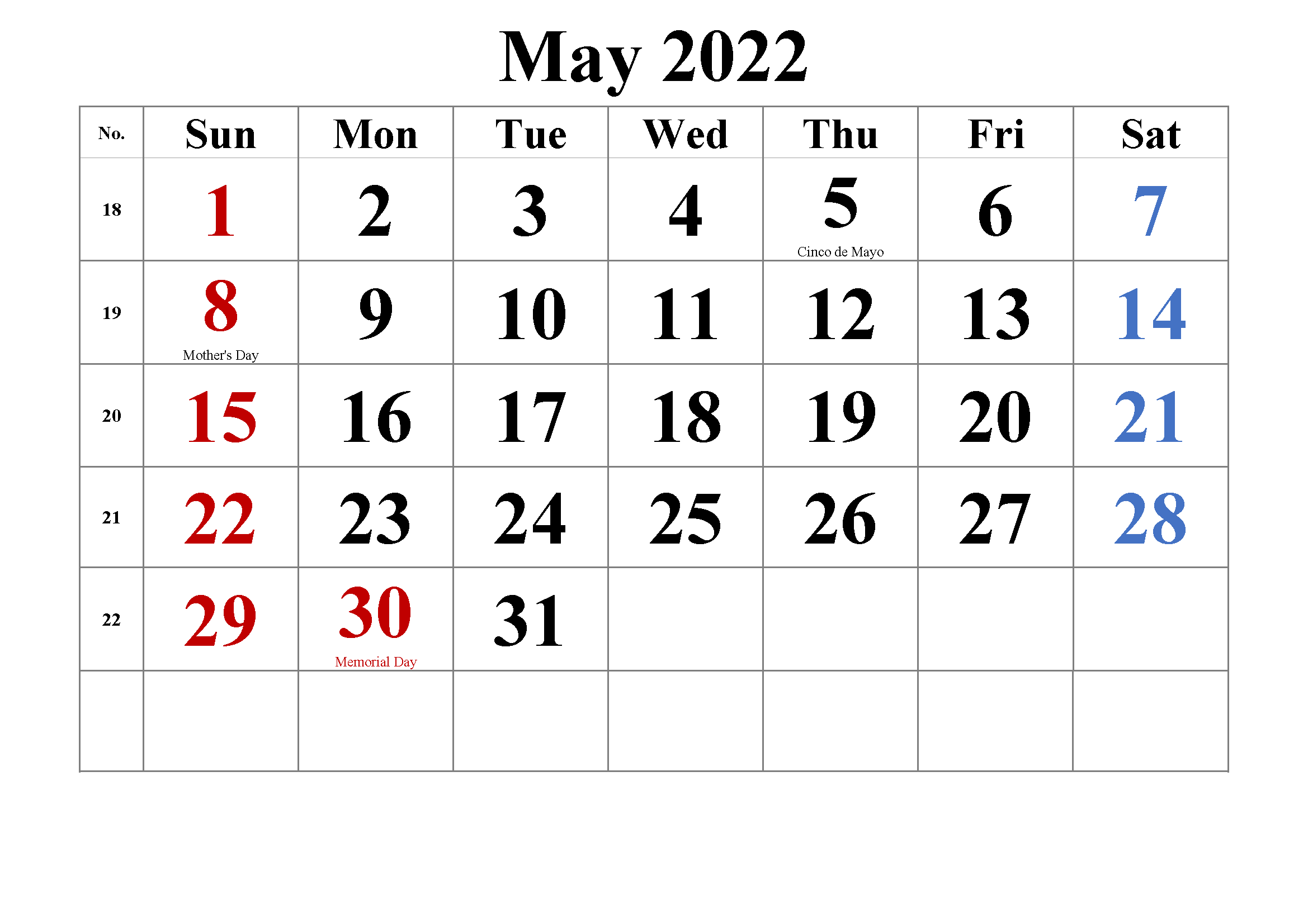 may calendar 2022