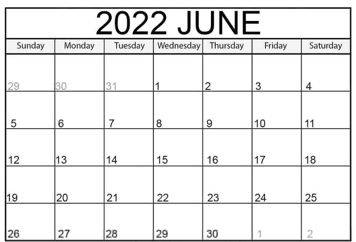 Printable june calendar 2022