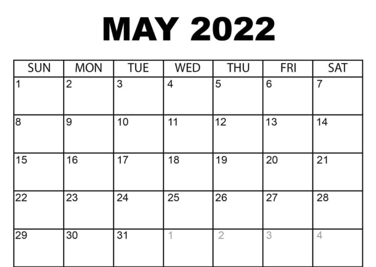 May Calendar 2022 Free Printable Template PDF Word Excel