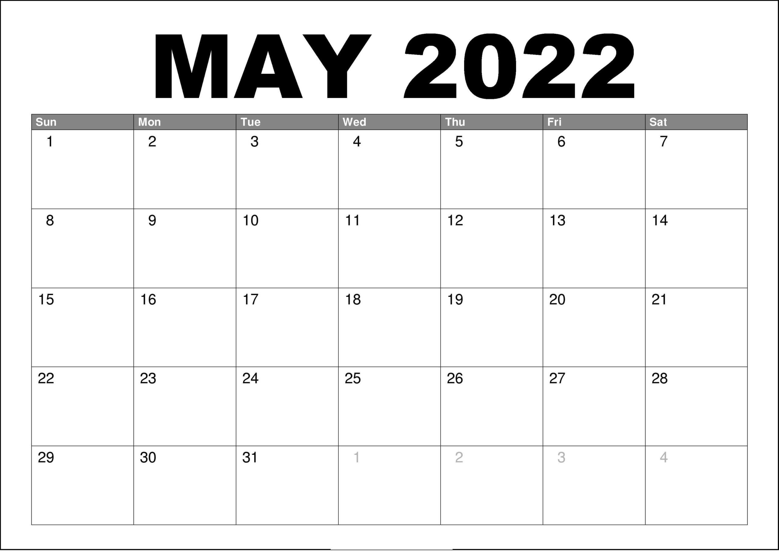 calendar for may 2022
