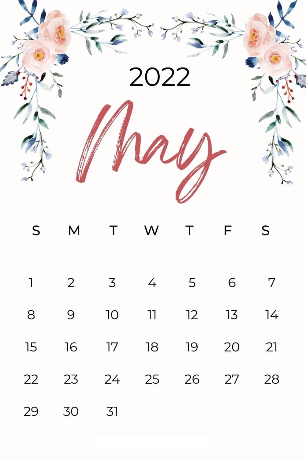 Cute May 2022 Calendar Floral