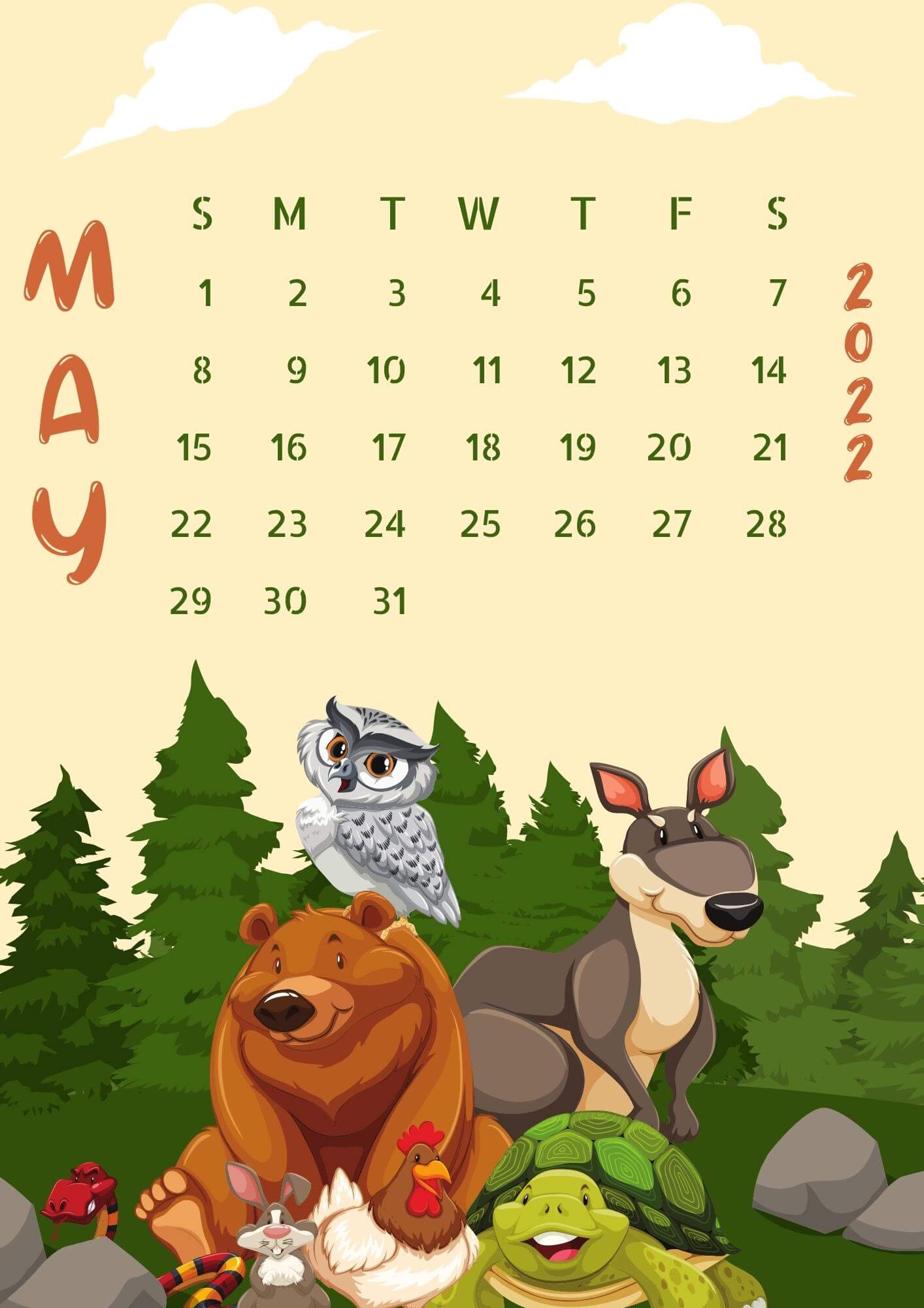 Cute May 2022 Calendar for Kids