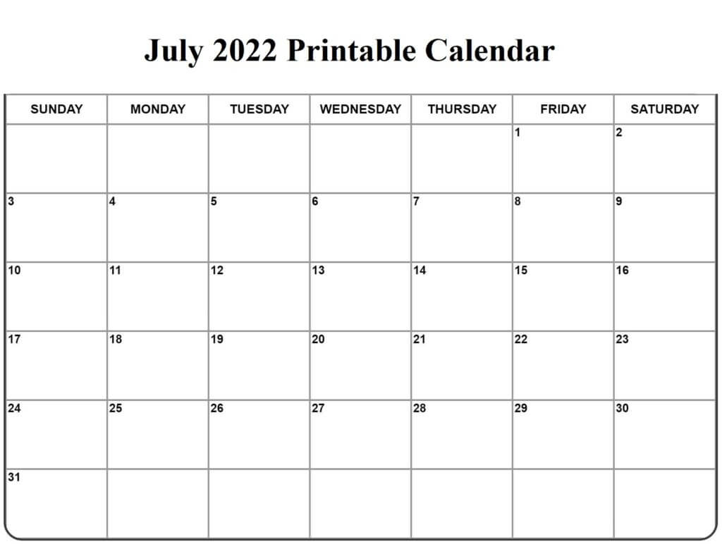 Free Calendar July 2022