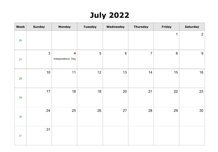 July 2022 Calendar USA Holidays