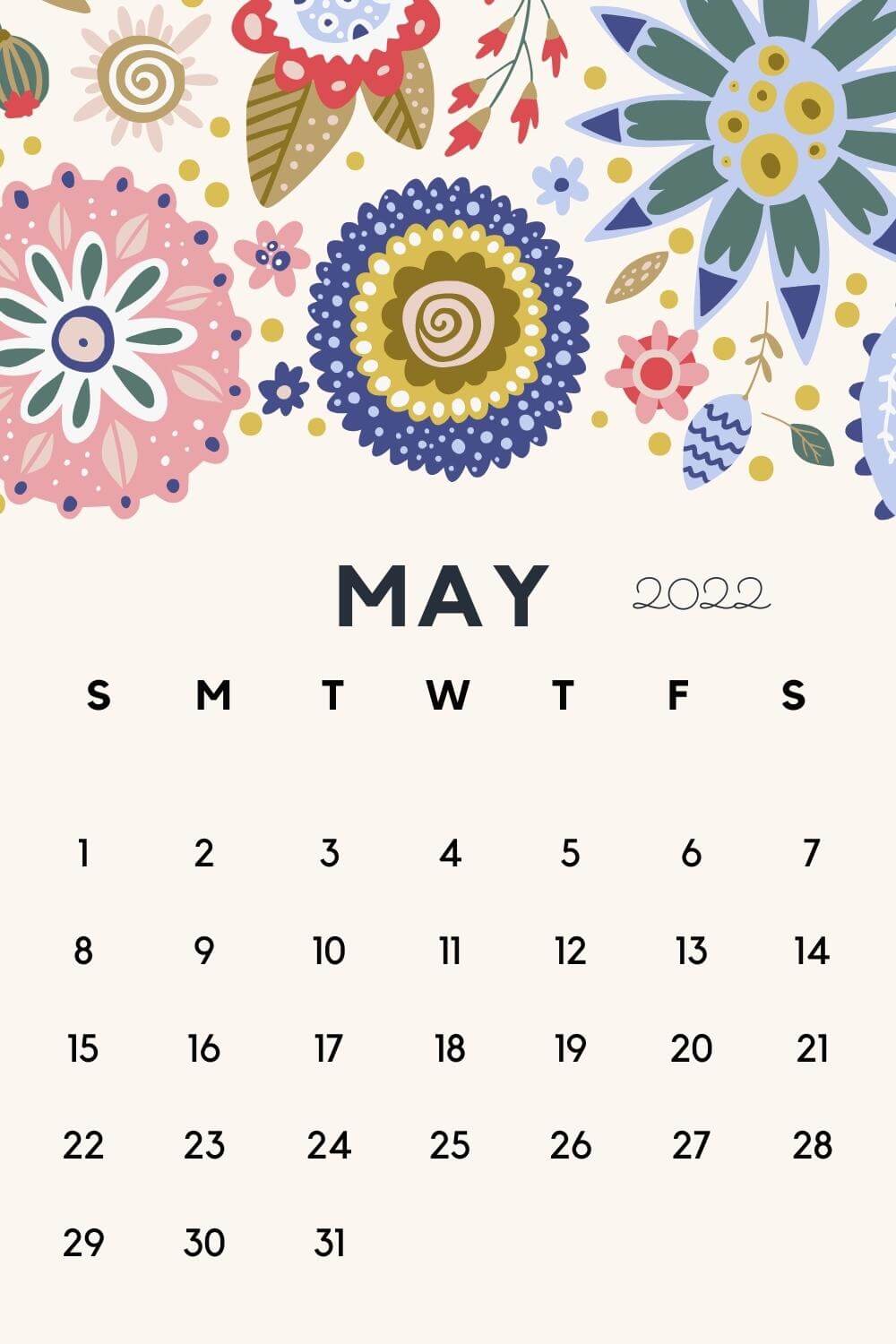 May 2022 Colorful Flower Calendar