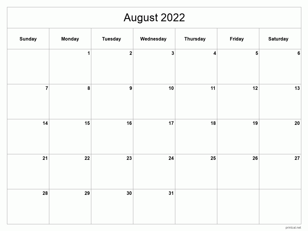 August 2022 Fillable Calendar Printable Template