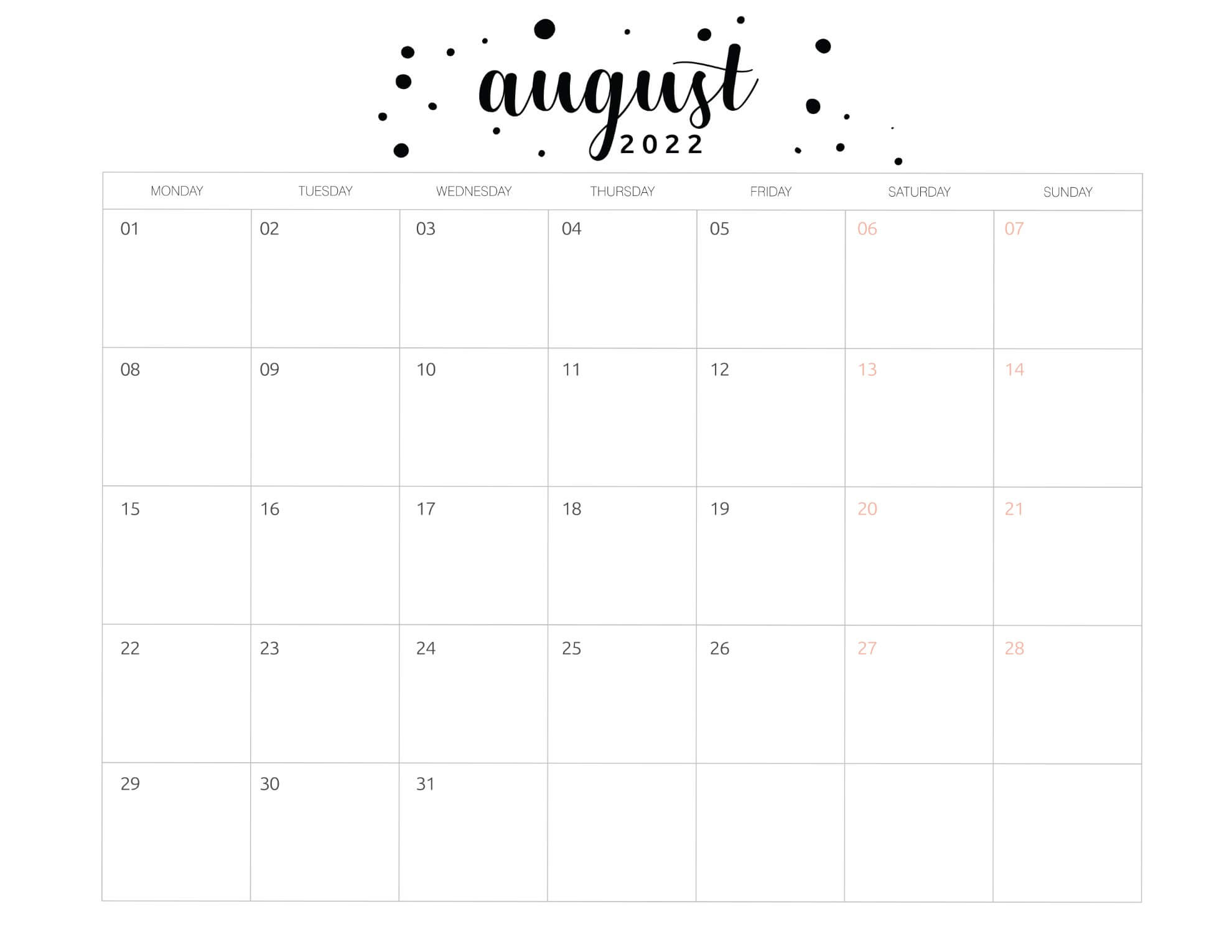August 2022 Calendar Wallpaper HD