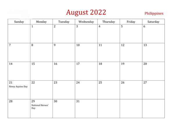 August 2022 Holidays Philippines